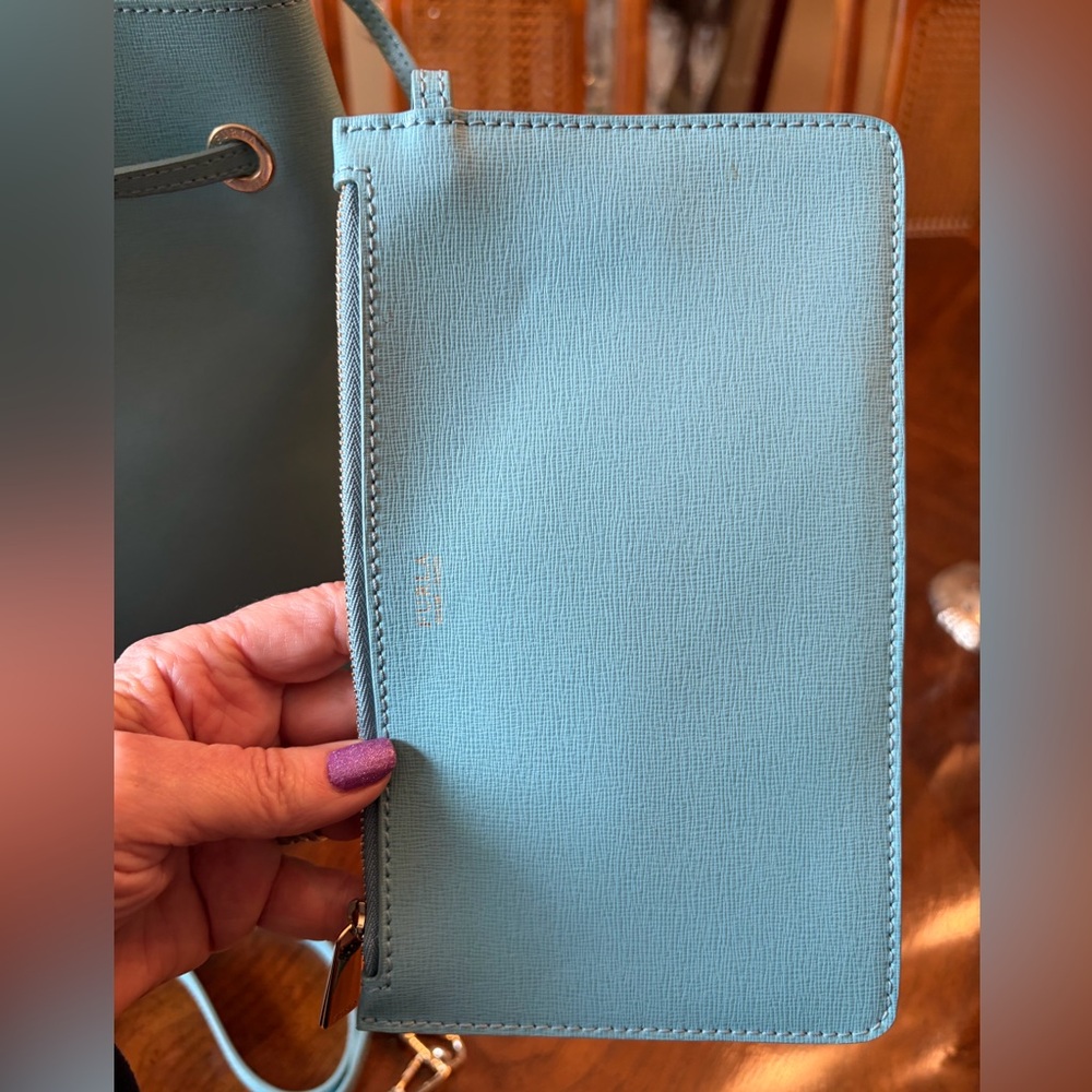 Furla Aquamarine Stacy Leather Drawstring Bucket Bag with Pouch - Picture 7 of 13